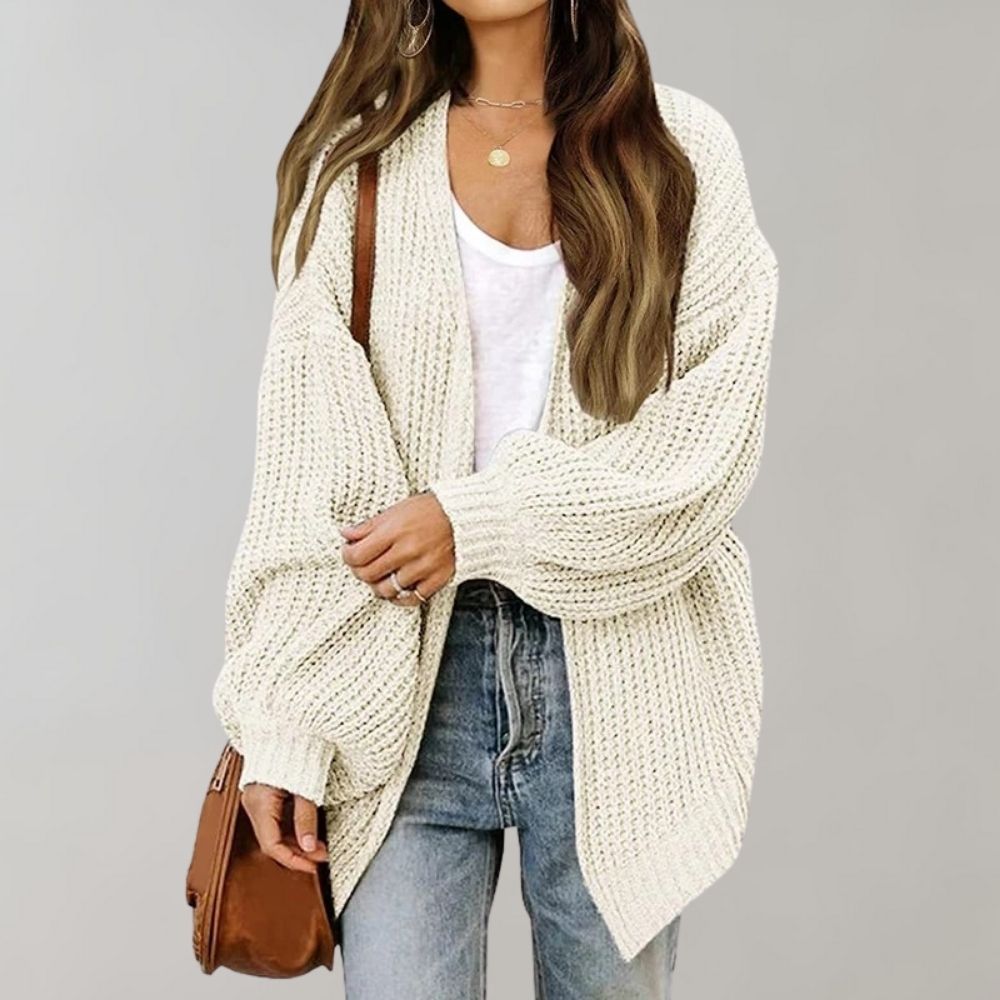 Dames gebreid vest, open — zachte acryl cardigan met soepel vallende pasvorm