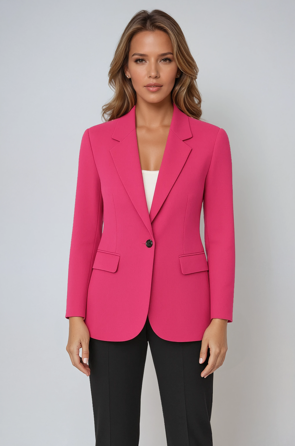 Damesblazer, getailleerd — elegante linnen kantoorblazer met revers