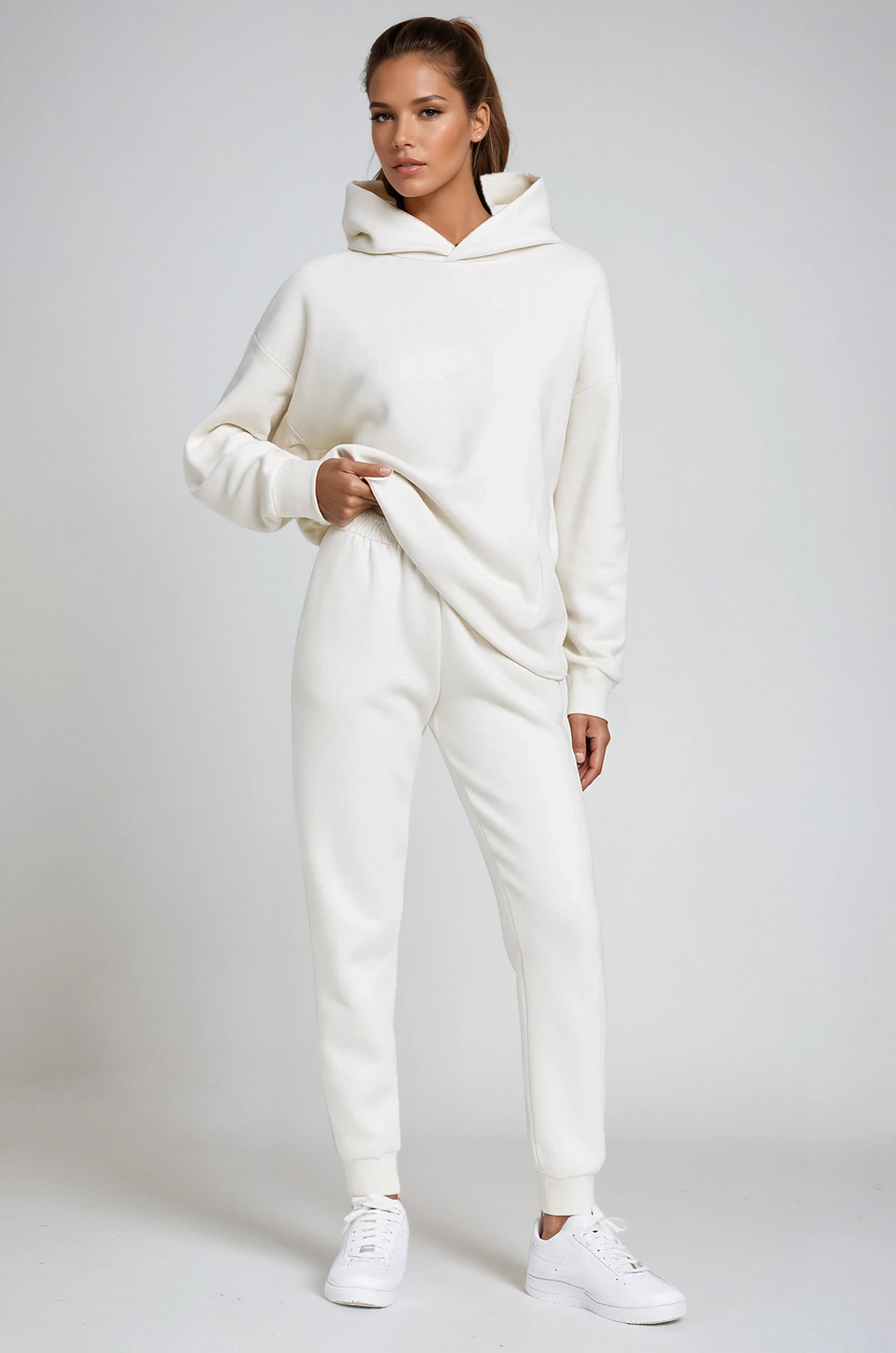 Dames joggingpak, tweedelig — hoodie en joggers van katoenmix