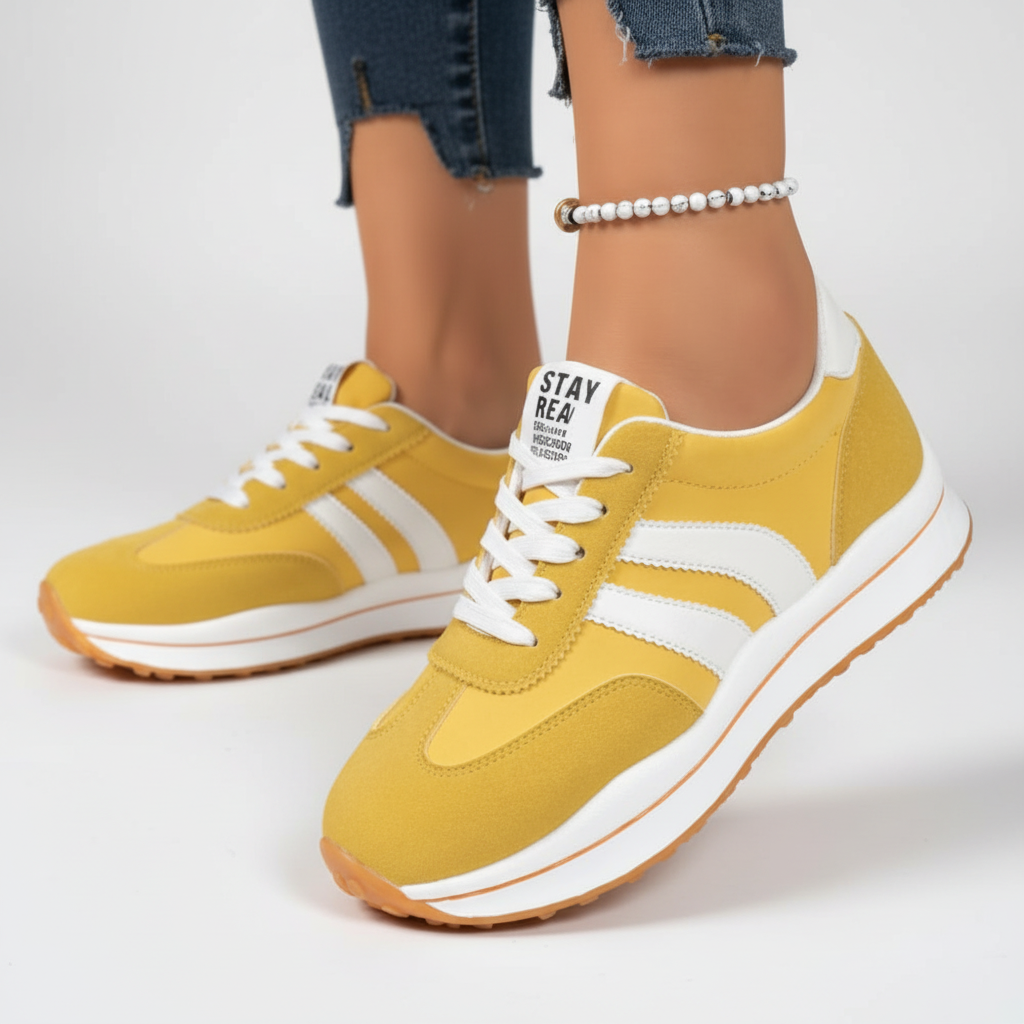 Dames sneakers, plateau — retro chunky-zool met vetersluiting