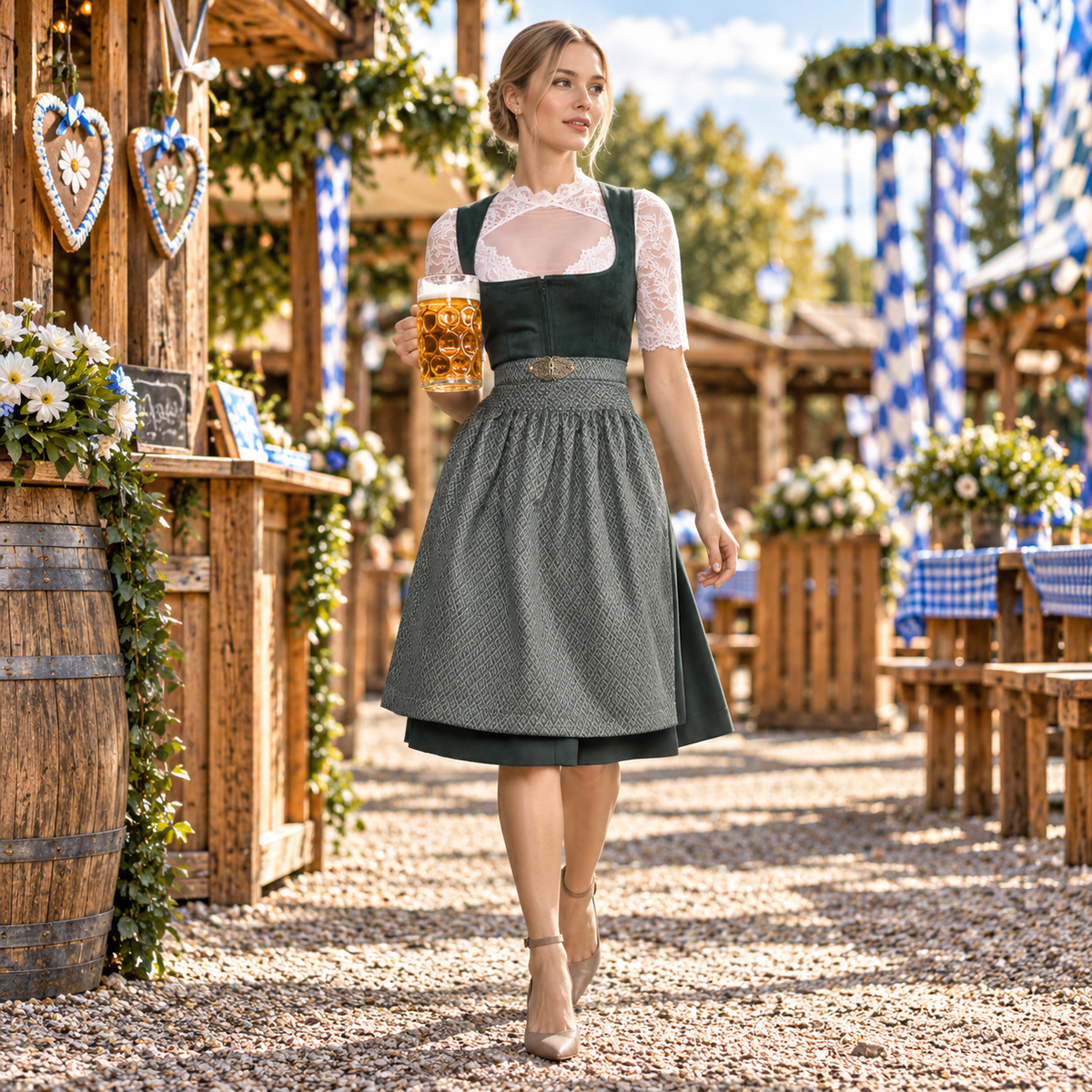 Donkergroene dirndl voor dames — Oktoberfestjurk (60 cm)