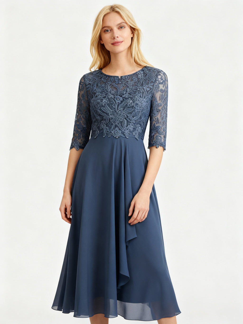 Maxi-jurk voor dames, chiffon — met lange mouwen en lichte stretch