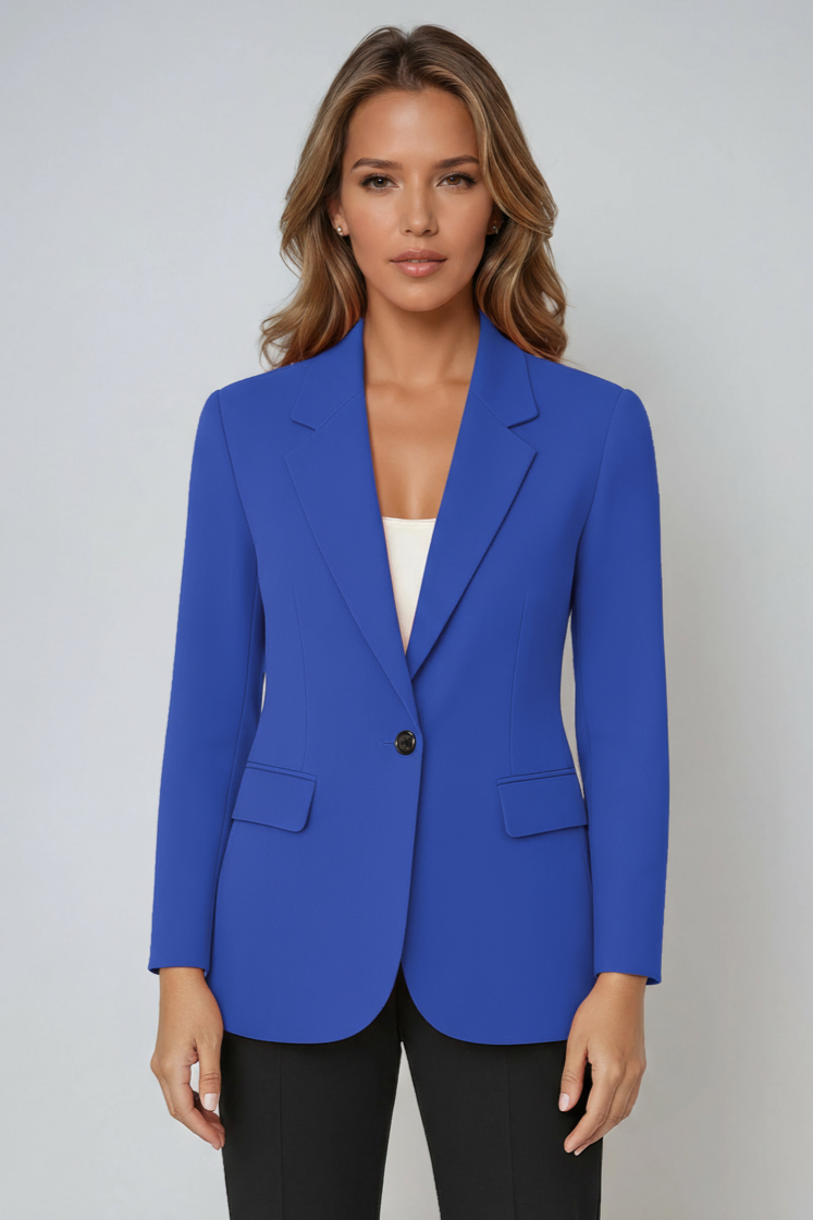 Damesblazer, getailleerd — elegante linnen kantoorblazer met revers