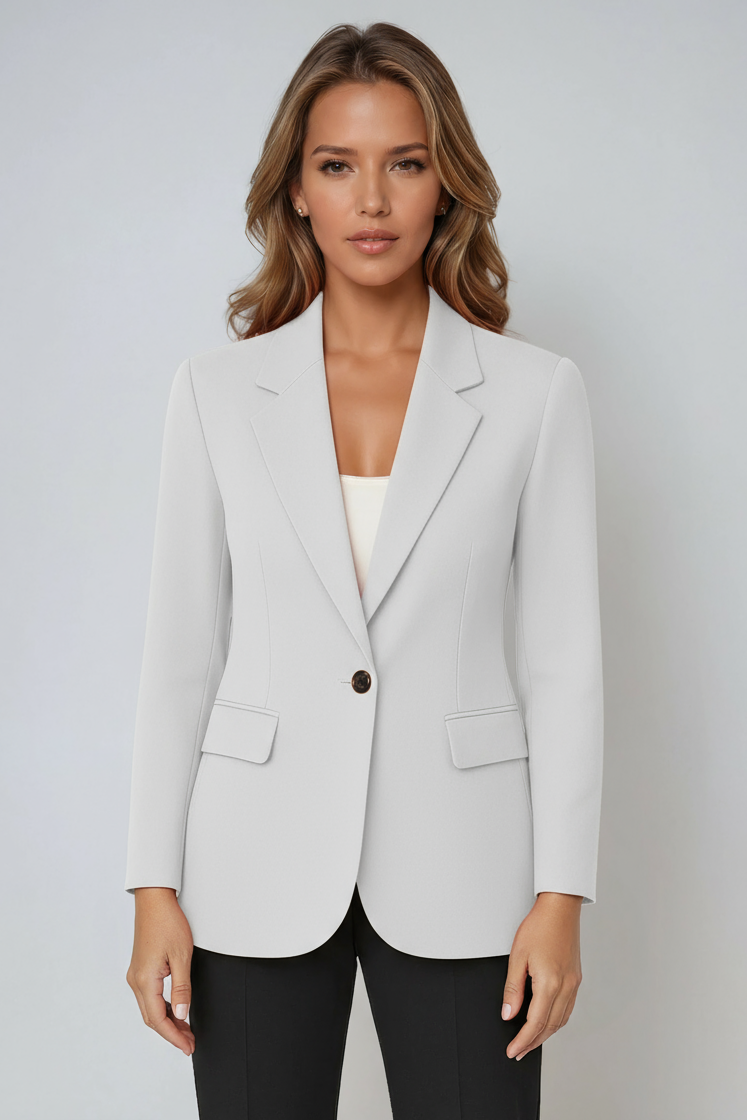 Damesblazer, getailleerd — elegante linnen kantoorblazer met revers