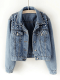 Dames jeansjack — oversized — denimjack met strassdetails en reverskraag