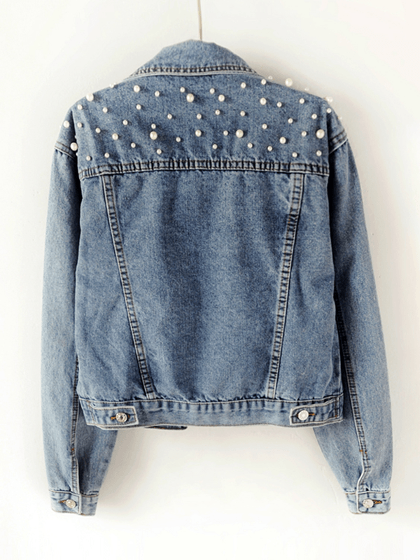 Dames jeansjack — oversized — denimjack met strassdetails en reverskraag