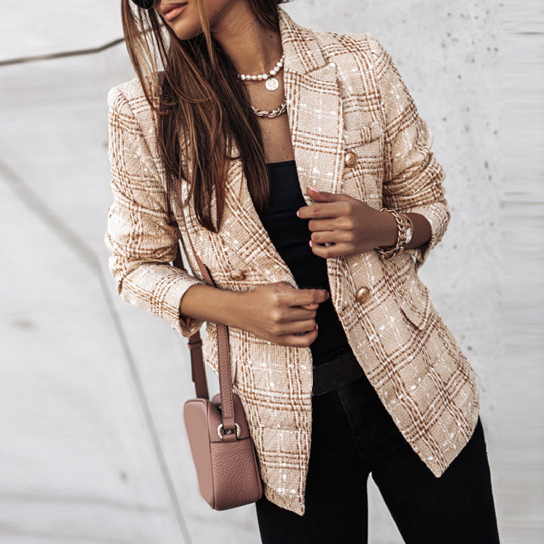 Damesblazer, klassiek — elegante linnen blazer met reverskraag