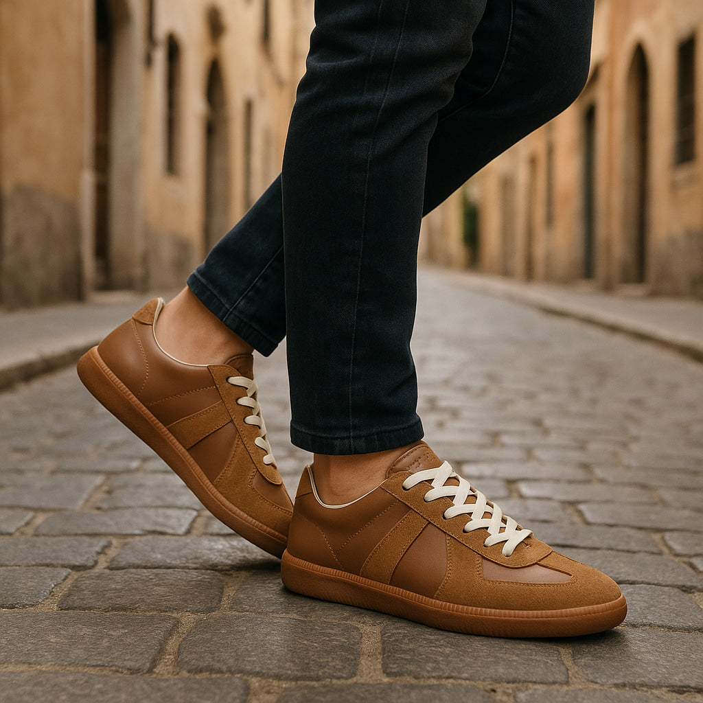Heren sneakers, textiel — met veters en een antislip, comfortabele zool