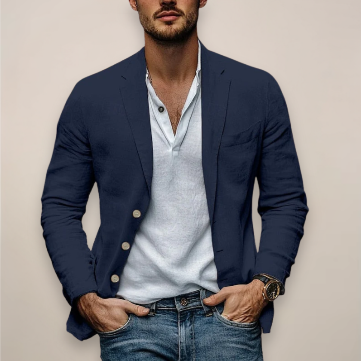 Herenblazer van linnenmix — casual zomerblazer met moderne pasvorm