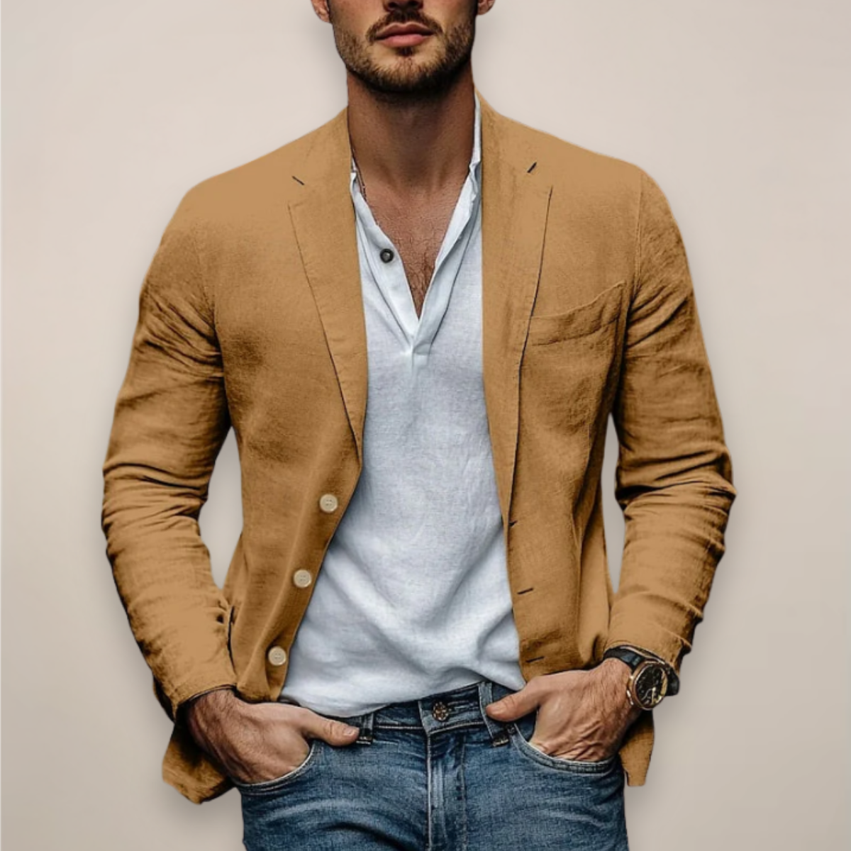 Herenblazer van linnenmix — casual zomerblazer met moderne pasvorm