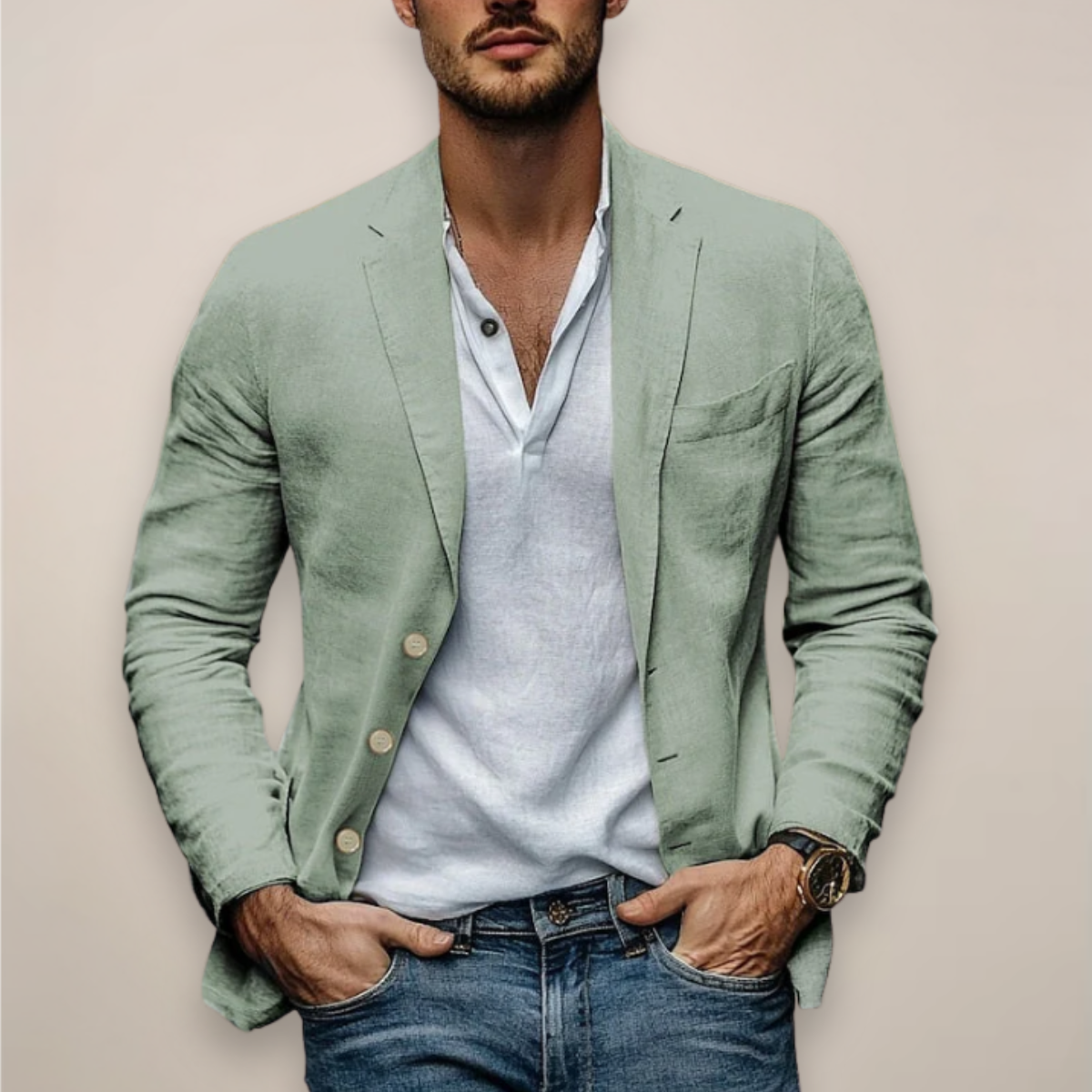 Herenblazer van linnenmix — casual zomerblazer met moderne pasvorm