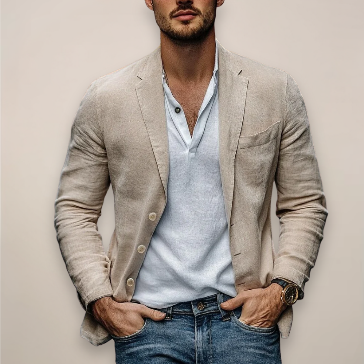Herenblazer van linnenmix — casual zomerblazer met moderne pasvorm