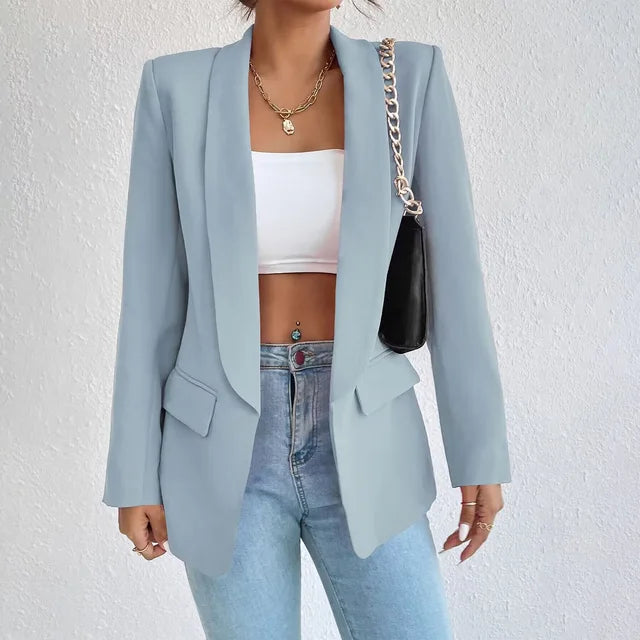 Damesblazer, klassiek — elegante linnen-katoenen blazer voor kantoor en feestelijke gelegenheden
