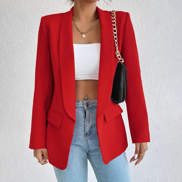 Damesblazer, klassiek — elegante linnen-katoenen blazer voor kantoor en feestelijke gelegenheden