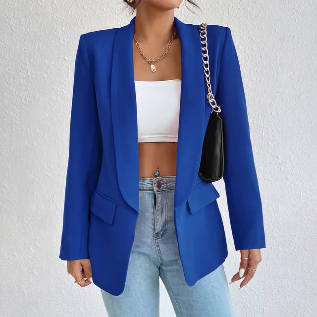 Damesblazer, klassiek — elegante linnen-katoenen blazer voor kantoor en feestelijke gelegenheden