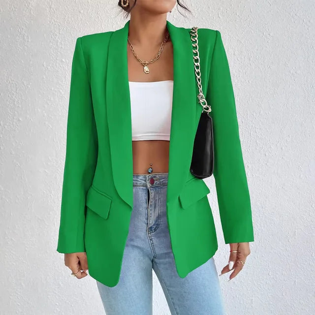 Damesblazer, klassiek — elegante linnen-katoenen blazer voor kantoor en feestelijke gelegenheden