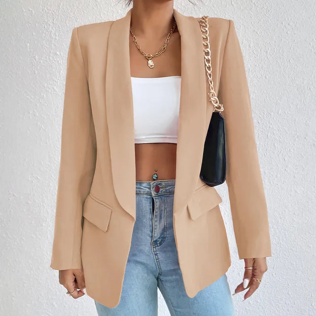 Damesblazer, klassiek — elegante linnen-katoenen blazer voor kantoor en feestelijke gelegenheden