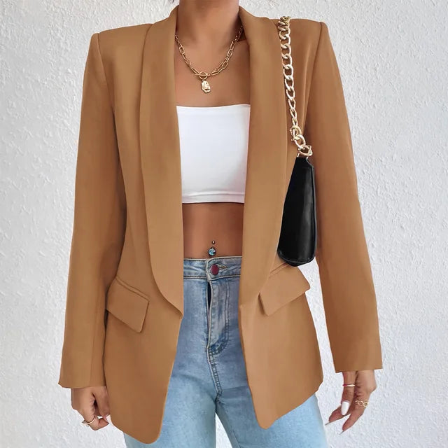 Damesblazer, klassiek — elegante linnen-katoenen blazer voor kantoor en feestelijke gelegenheden
