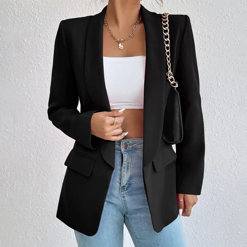 Damesblazer, klassiek — elegante linnen-katoenen blazer voor kantoor en feestelijke gelegenheden