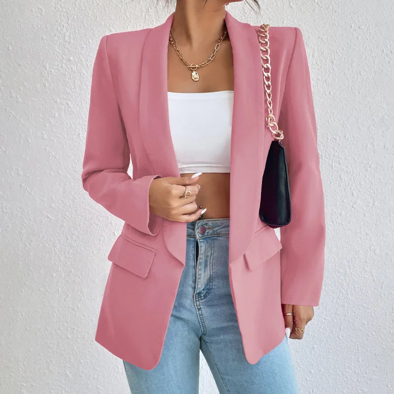Damesblazer, klassiek — elegante linnen-katoenen blazer voor kantoor en feestelijke gelegenheden