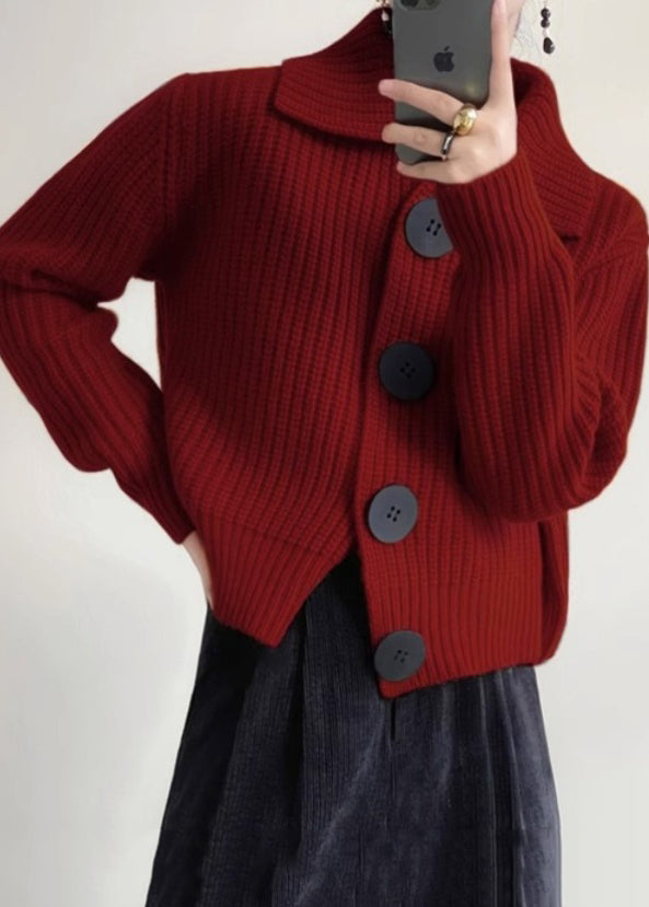 Dames gebreid vest — van acryl met Peter Pan-kraag, knoopsluiting en losse pasvorm
