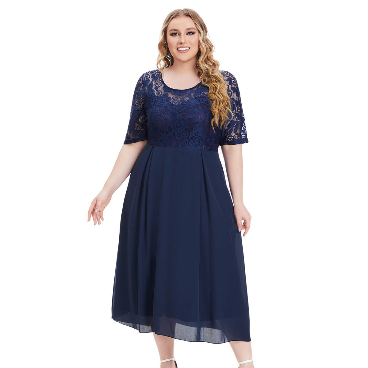 Maxi-jurk voor dames, chiffon — met lange mouwen en lichte stretch
