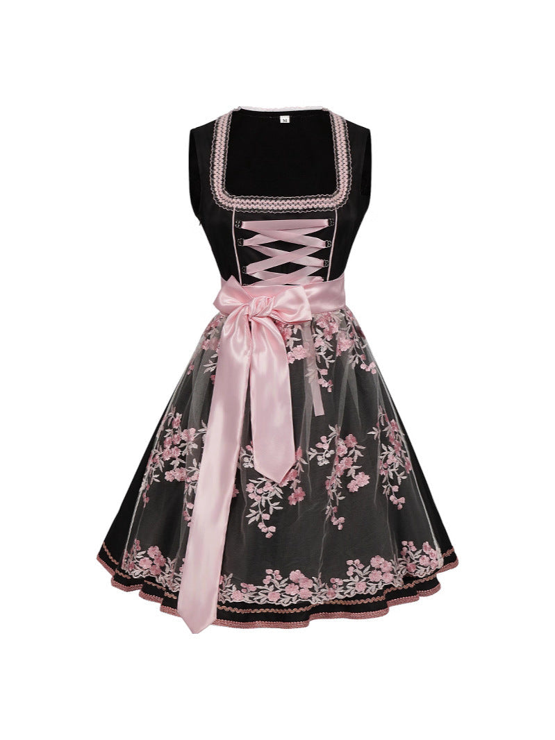 Dirndl dames met kanten lijfje — traditionele jurk met vetersluiting