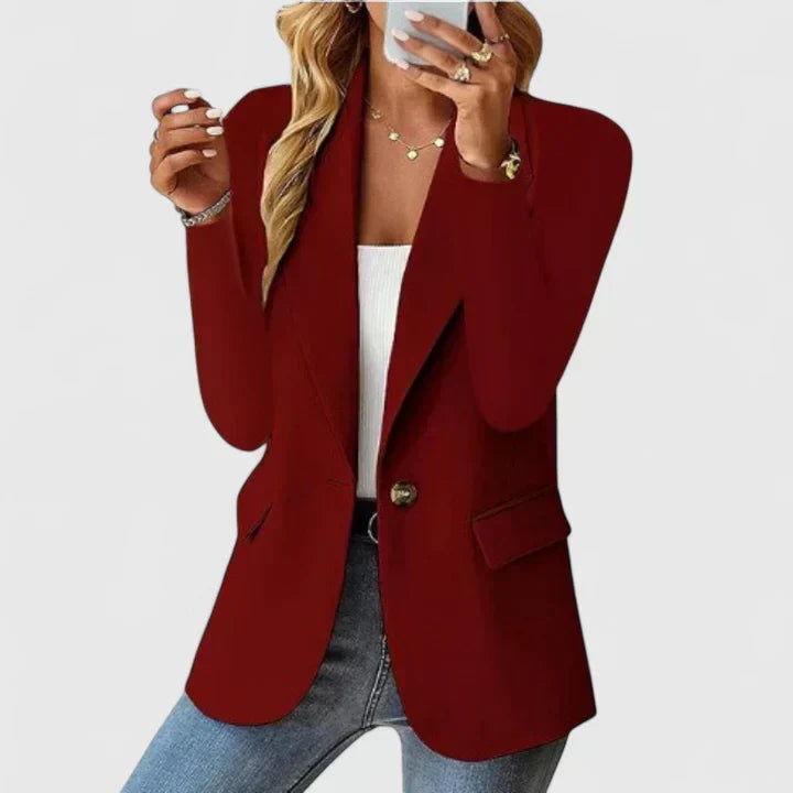 Damesblazer — elegante linnen blazer met revers, één knoop en zakken