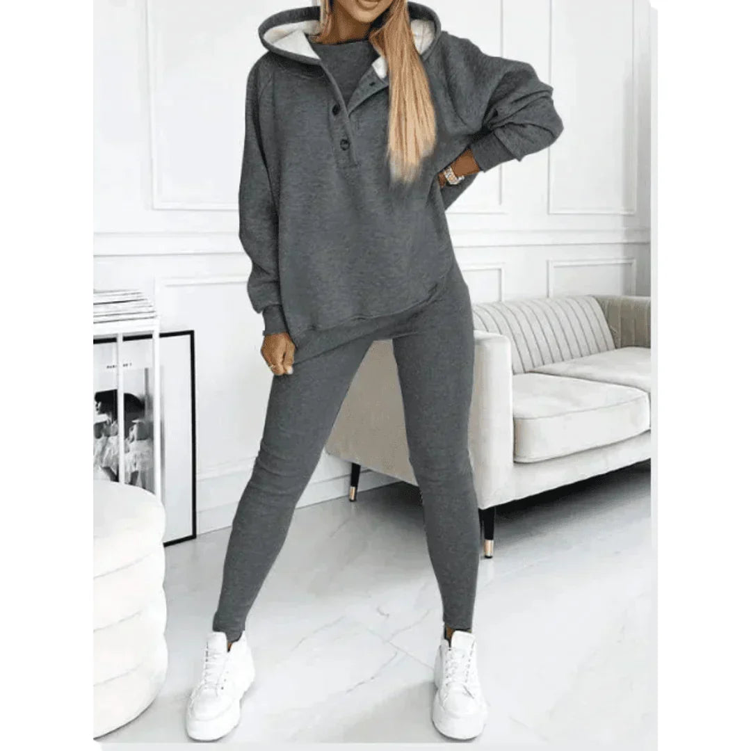 Dames joggingpak, 3-delig — top, jas en broek van katoen