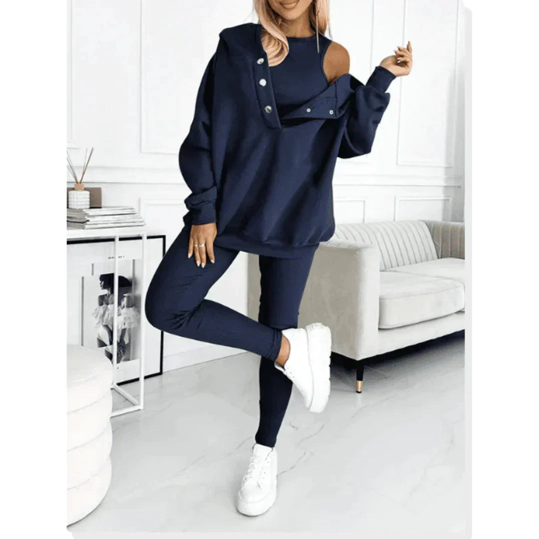 Dames joggingpak, 3-delig — top, jas en broek van katoen