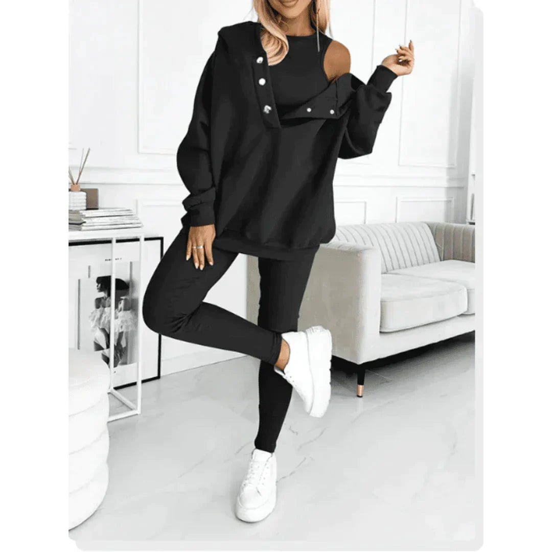 Dames joggingpak, 3-delig — top, jas en broek van katoen