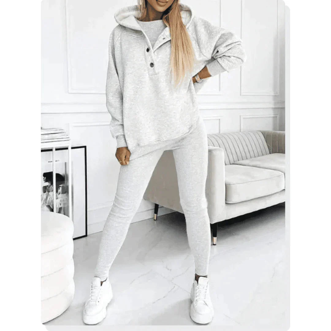 Dames joggingpak, 3-delig — top, jas en broek van katoen