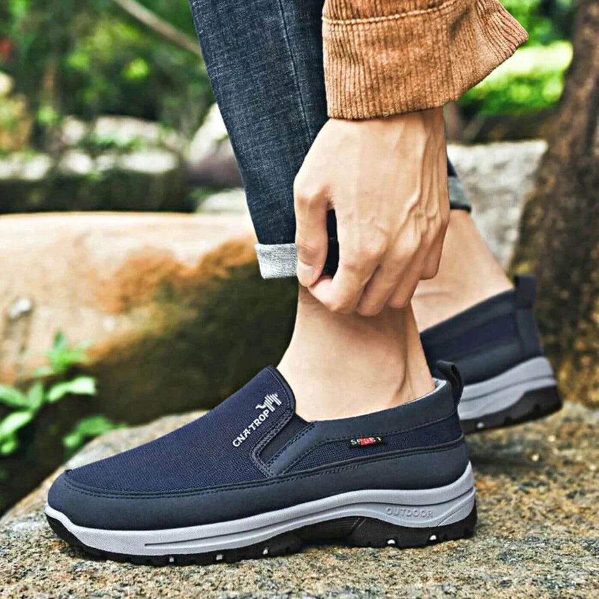 Heren orthopedische schoenen — textiel met anatomisch voetbed en schokabsorberende zool