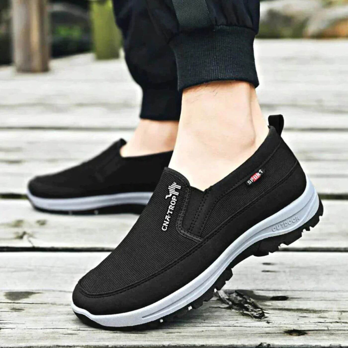 Heren orthopedische schoenen — textiel met anatomisch voetbed en schokabsorberende zool