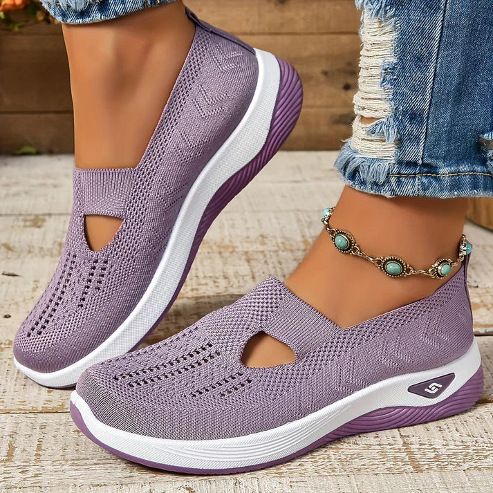 Dames slip-on schoenen, orthopedisch — van textiel met een gedempte binnenzool