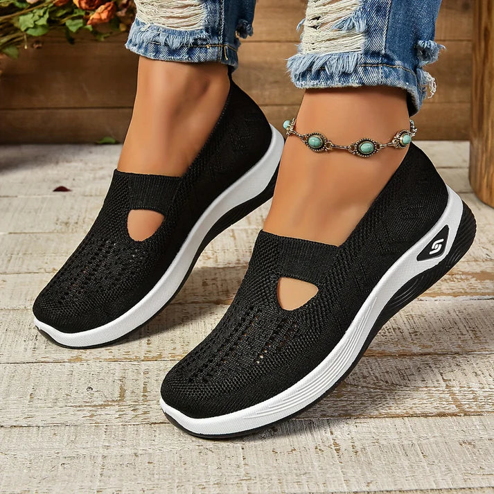 Dames slip-on schoenen, orthopedisch — van textiel met een gedempte binnenzool