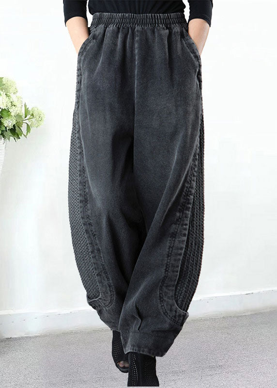 Dames harembroek van denim, grijs — losse pasvorm met elastische taille en zakken