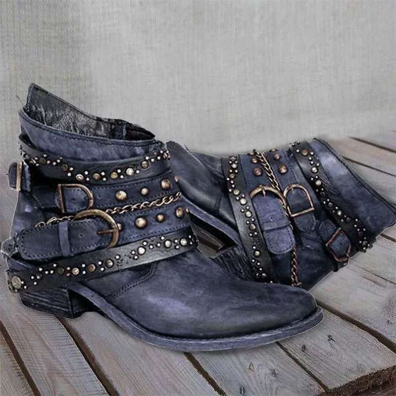 Vintageboots dam i läderimitation — stövletter i retrostil
