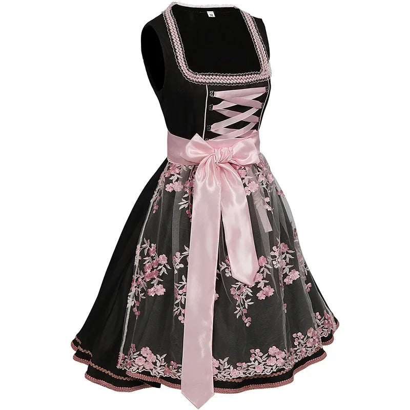 Dirndl dames, gebloemd — Oktoberfestjurk met kanten details in katoenmix