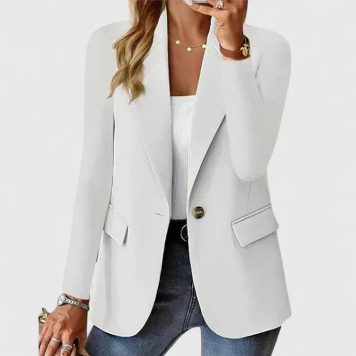 Damesblazer — elegante linnen blazer met revers, één knoop en zakken