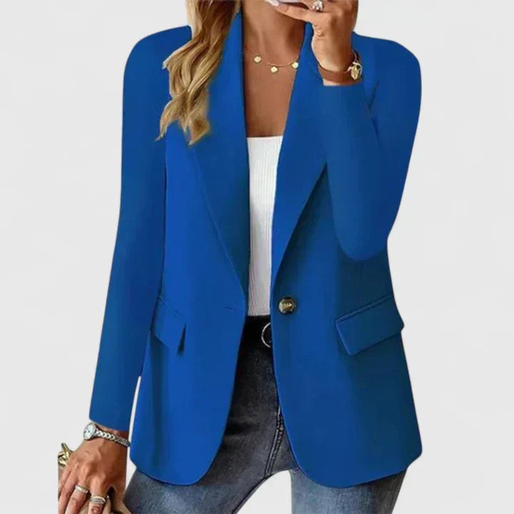 Damesblazer — elegante linnen blazer met revers, één knoop en zakken