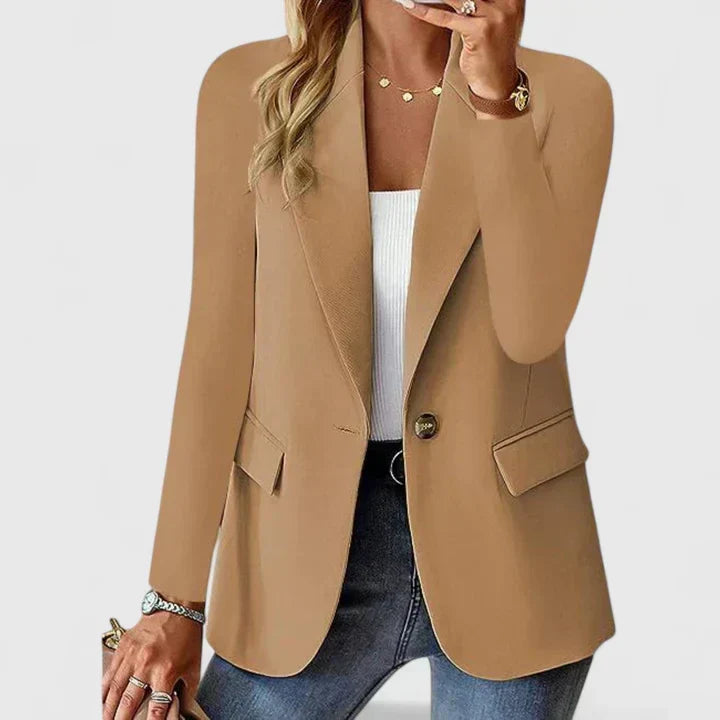 Damesblazer — elegante linnen blazer met revers, één knoop en zakken