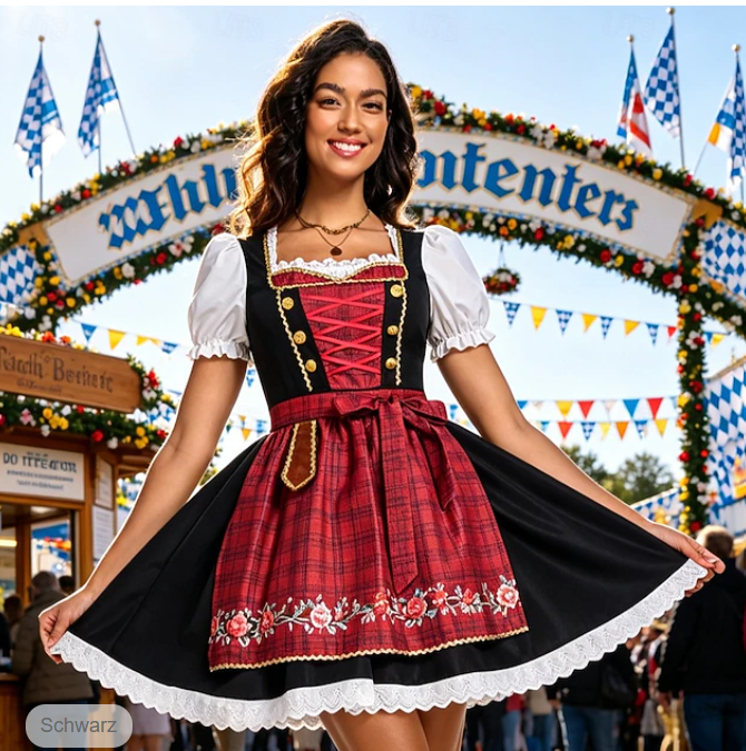 Dirndl Dames, Midi-Lengte — Oktoberfest-Set in Zwart