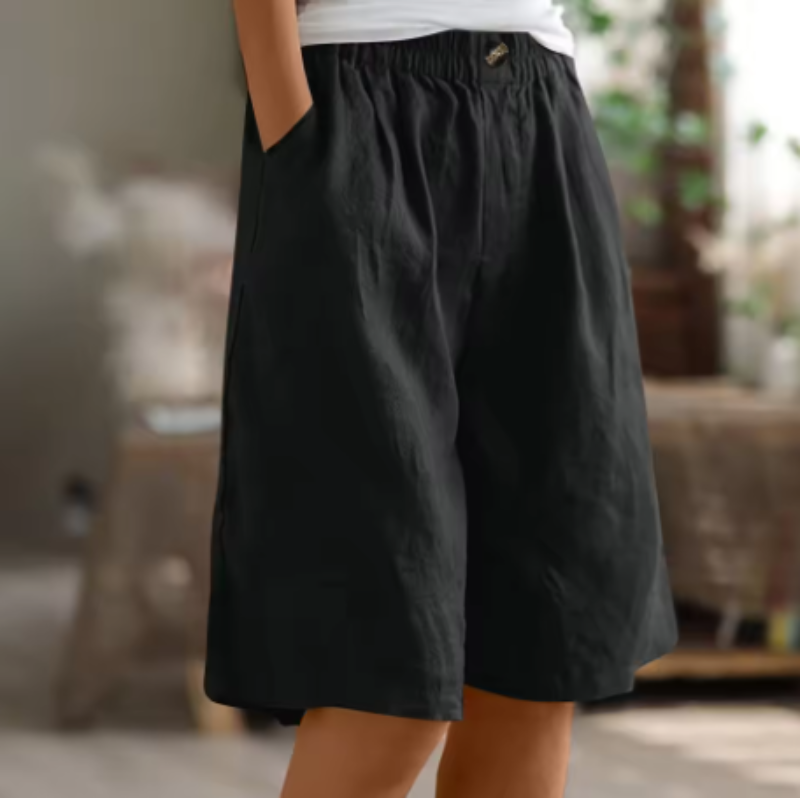Dames shorts van katoen — losse pasvorm met elastische taille en zijzakken