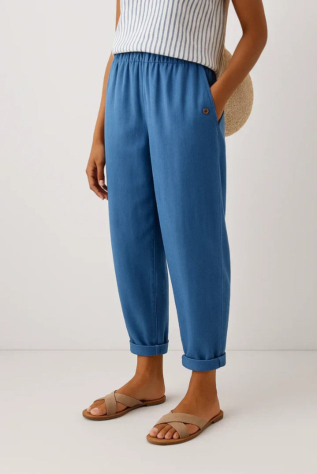 Rechte damesbroek — casual katoenen broek met elastische taille