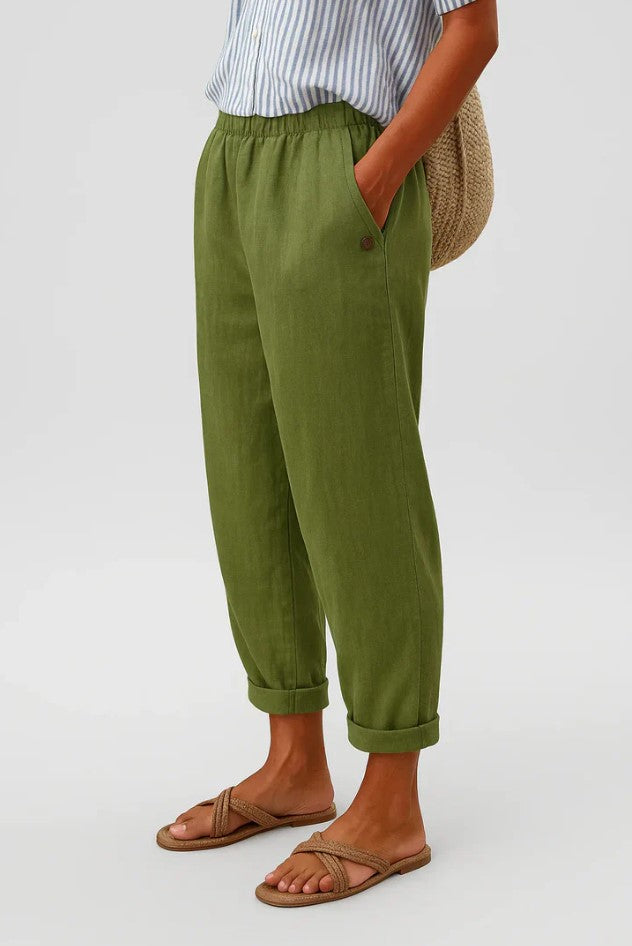 Rechte damesbroek — casual katoenen broek met elastische taille