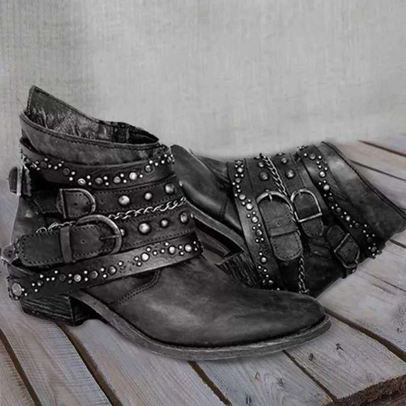 Vintageboots dam i läderimitation — stövletter i retrostil