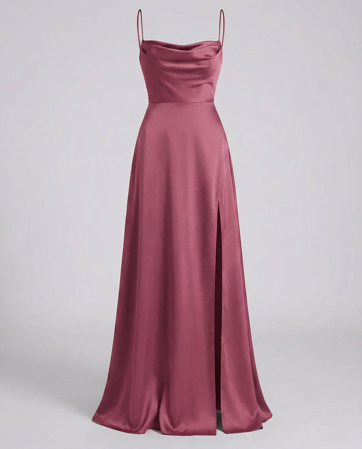 Satijnen maxi-jurk voor dames — gedrapeerde halslijn met elegante split aan de zijkant