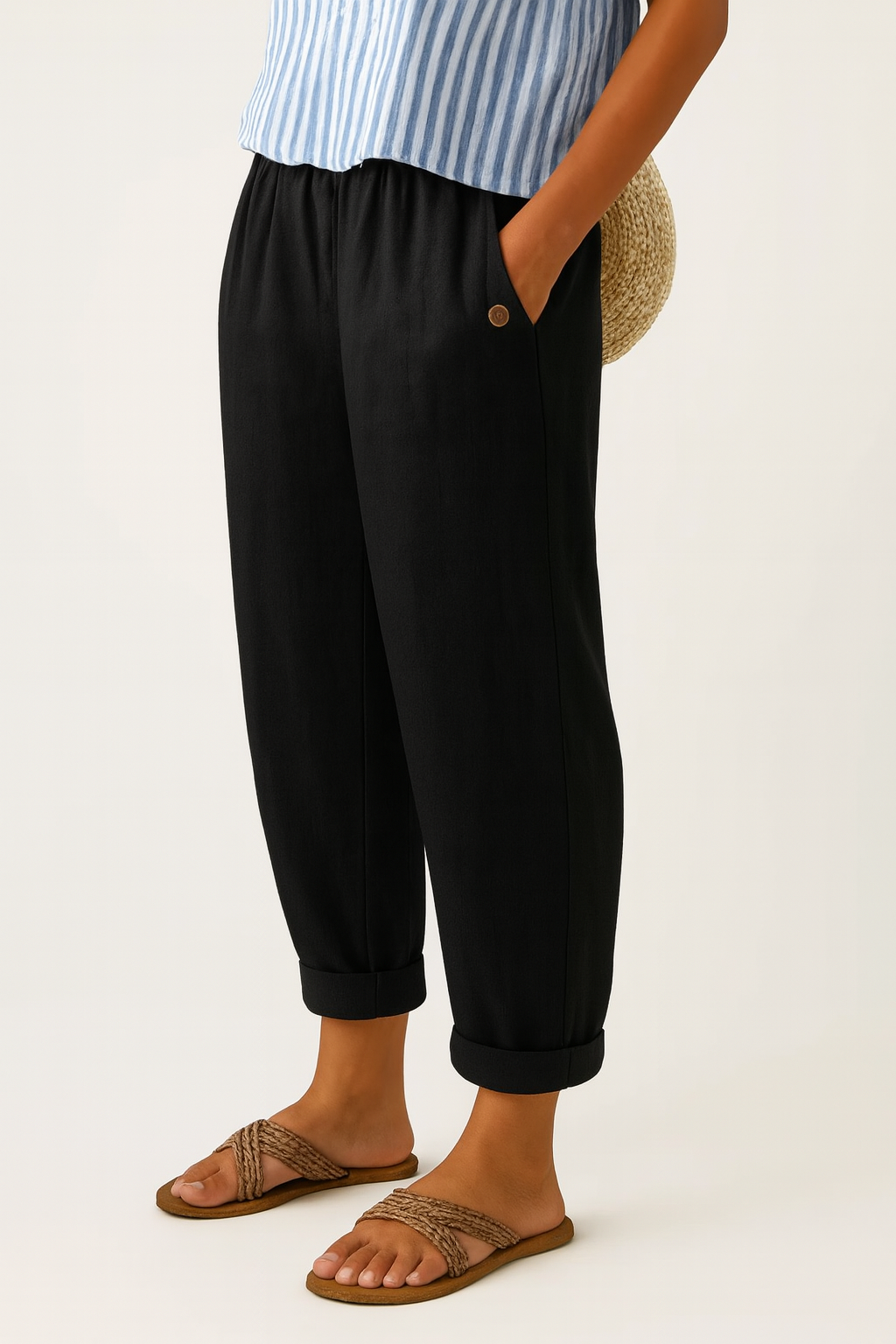 Rechte damesbroek — casual katoenen broek met elastische taille