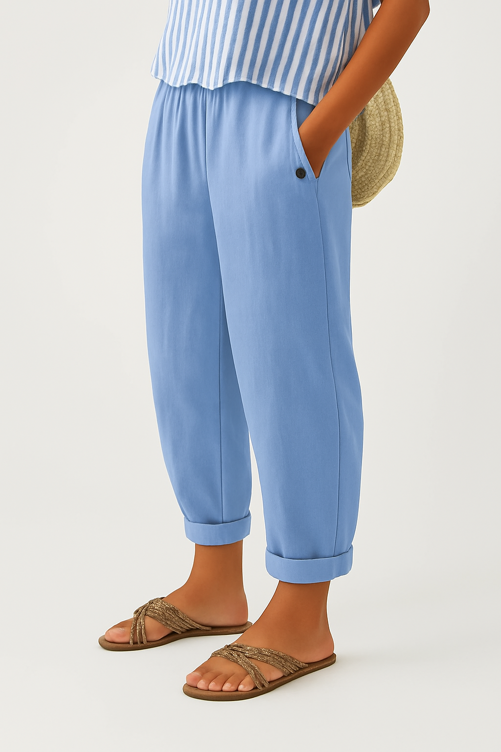 Rechte damesbroek — casual katoenen broek met elastische taille